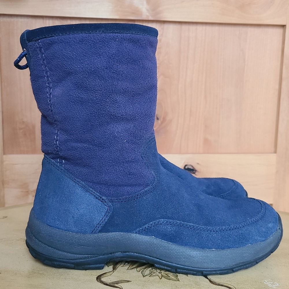 L.L. Bean US 7 Blue Suede Fleece Mid Calf Boots Cozy Outdoors Winter New England